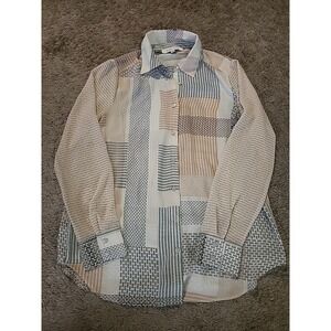 Rose Olive Button Up Shirt Womens XS Patchwork Boho Coastal Cottagecore